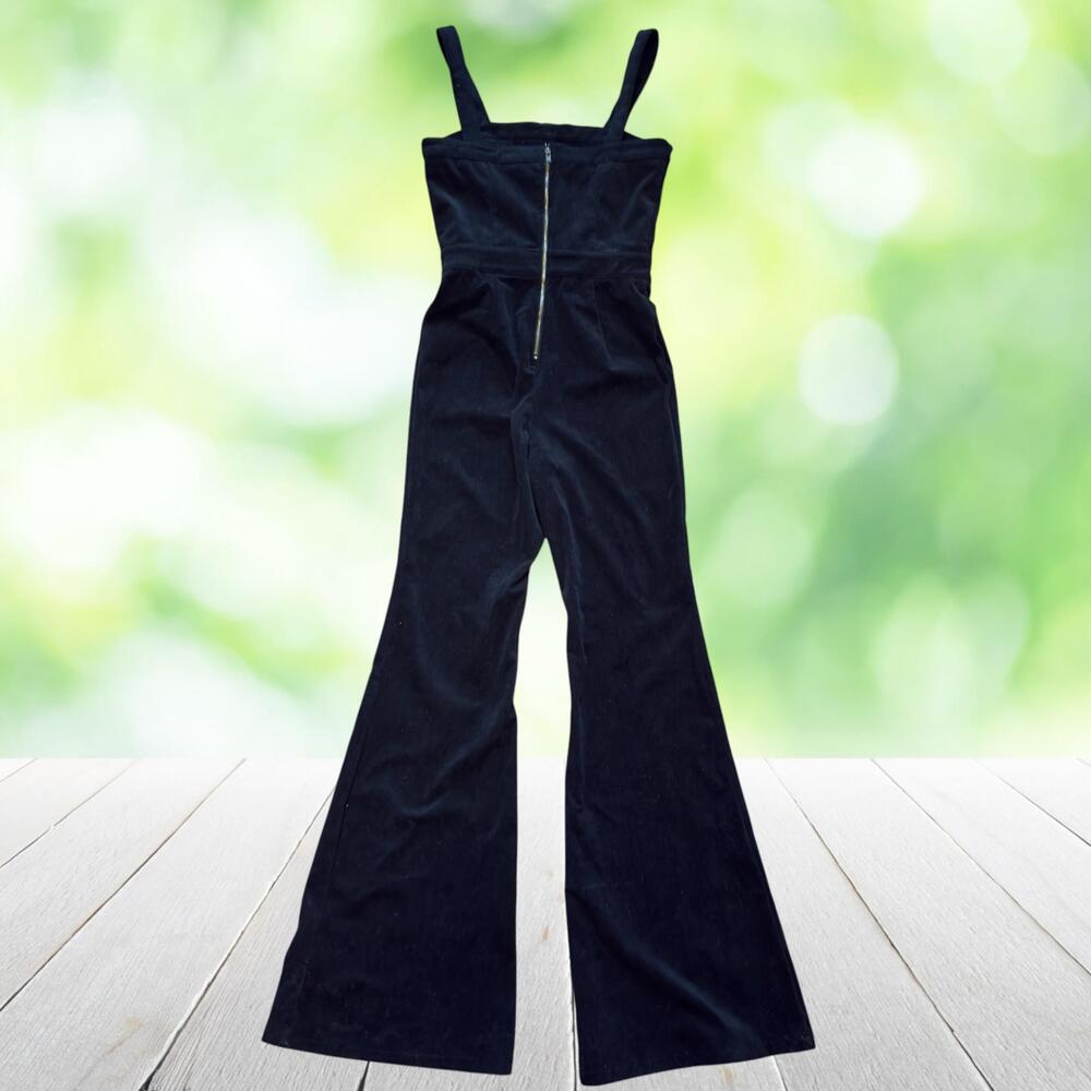 Vtg Y2K JEALOUS TOMATO Jumpsuit Bell Bottom Flare Stretch Corduroy Black Size XS - Picture 2 of 16